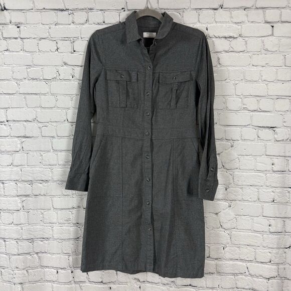 UNTUCKit Portia Cotton Utility Long Sleeve Shirtdress Dress Gray Womens Size 4 - Picture 4 of 15